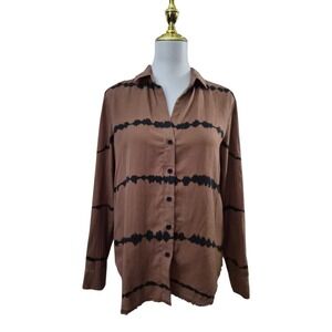 Cloth & Stone Anthropologie Tencel Button Down Shirt Brown Black Tie Dye NWT S